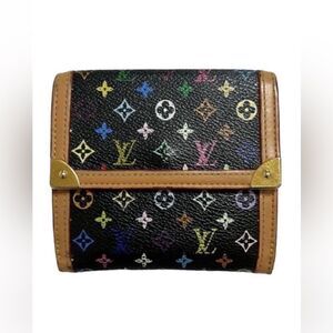 Authentic Louis Vuitton Murakami Black Multicolor Compact
Leather Wallet